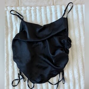 NWT Be Divine Black Satin Ruched Camisole Top
